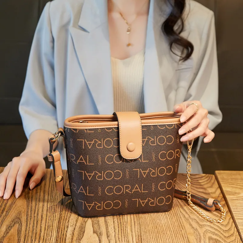 CORALDAISY Synthetic Leather Shoulder Bag Crossbody Bag Women's Ecru/Coffee-6