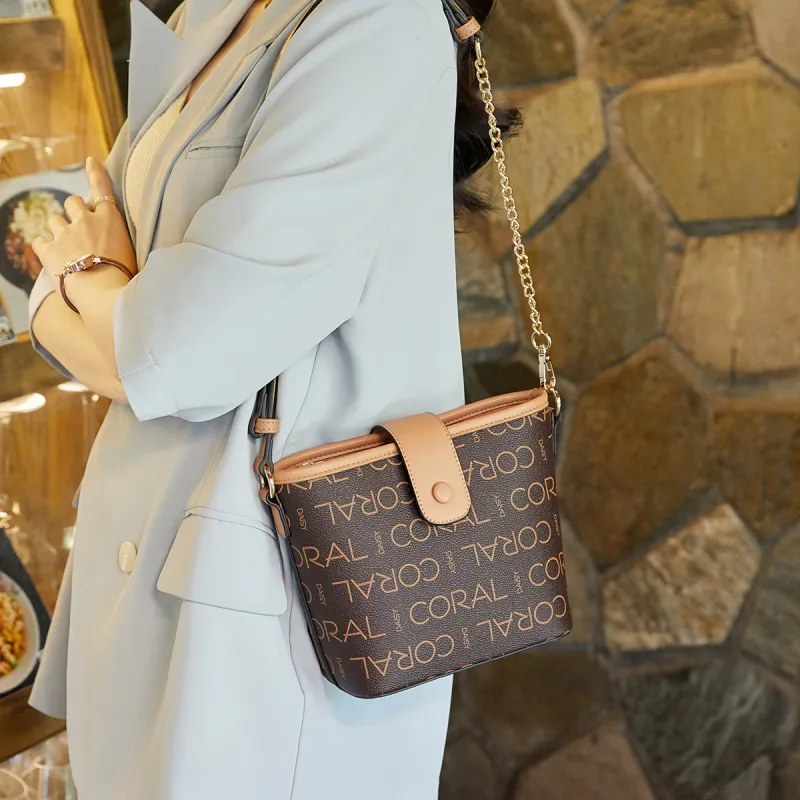 CORALDAISY Synthetic Leather Shoulder Bag Crossbody Bag Women's Ecru/Coffee-7