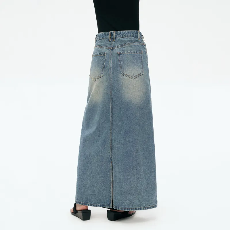 RUNTOTHEFUTURE Denim Long Skirts Women's Vintage Denim Blue-2