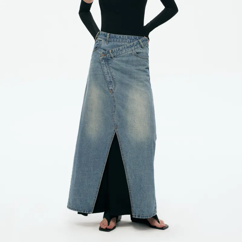 RUNTOTHEFUTURE Denim Long Skirts Women's Vintage Denim Blue-3