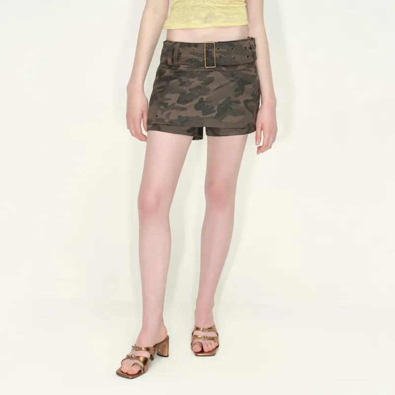 RUNTOTHEFUTURE Casual Short Skirts Women's Army Green Camouflage-3