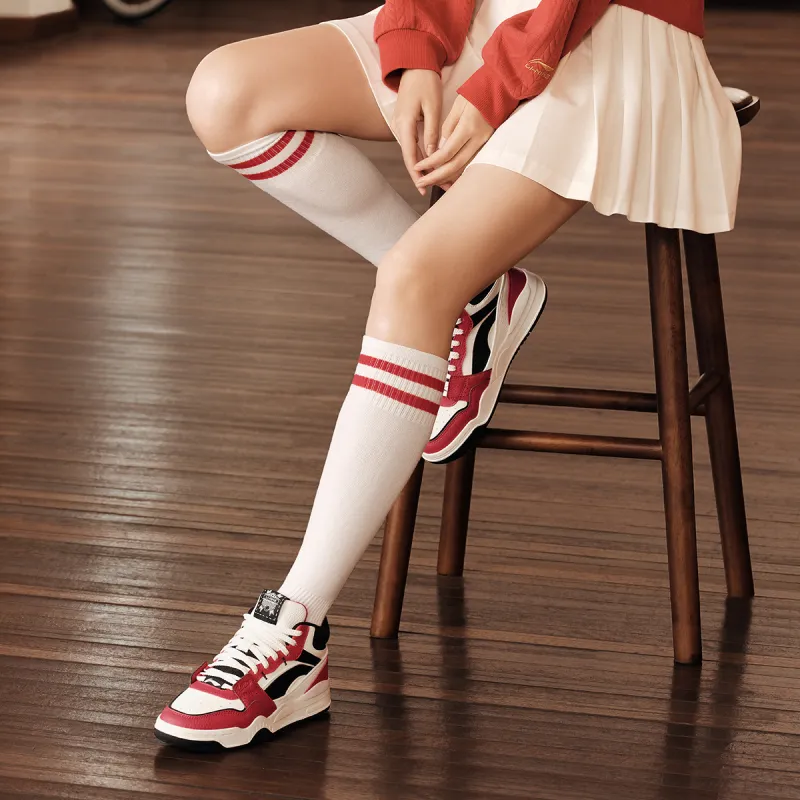 LINING Moonlight White HI Skateboard Shoes Women's Mid Top White Red-7