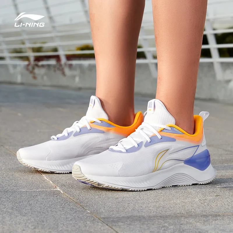 LiNing YueYing Element Cushioning Wear Resistant Rebound Low Top Sprint Running Shoes Men's White Yellow Purple-4