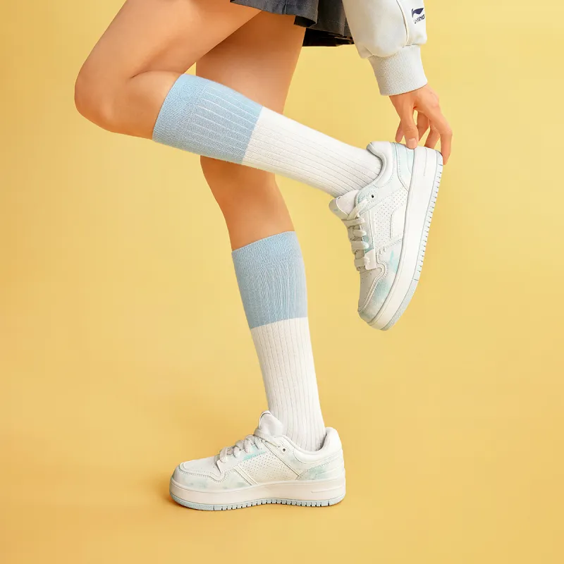 LiNing Cheese Anti Slip Wear Resistant Breathable Height Increasing Low Top Skateboard Shoes Women's White Blue-6