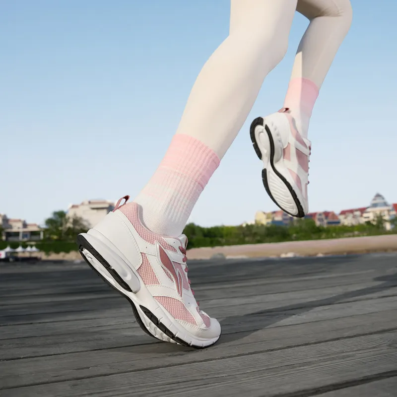 LiNing Cushioning Slip Resistant Abrasion Resistant Breathable Low Top Running Shoes Women's White Pink-5