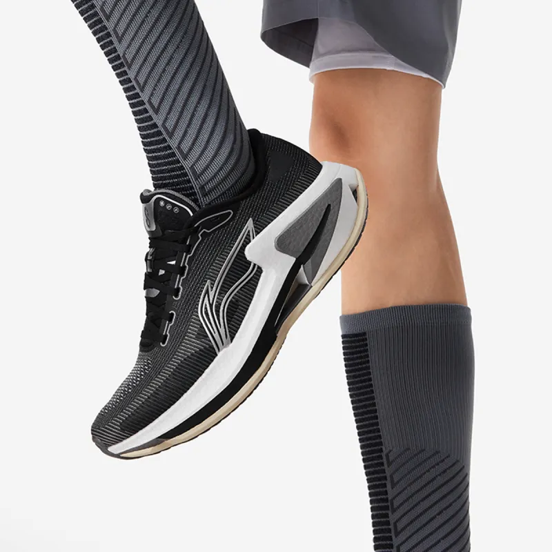 LiNing Cushioning Anti Slip Wear Resistant Breathability Low Top Running Shoes Men's Black White-6