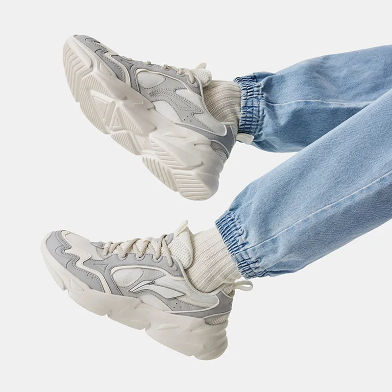 LiNing Clouds Cushioning, Slip Resistant, Abrasion Resistant Support Low Top Chunky Sneakers Men's White Gray-6