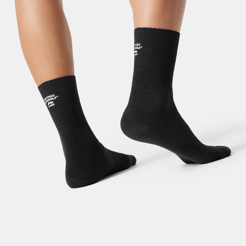 LiNing Sports Life Collection Mid Calf Socks Unisex 1 Pack Black Standard White-5
