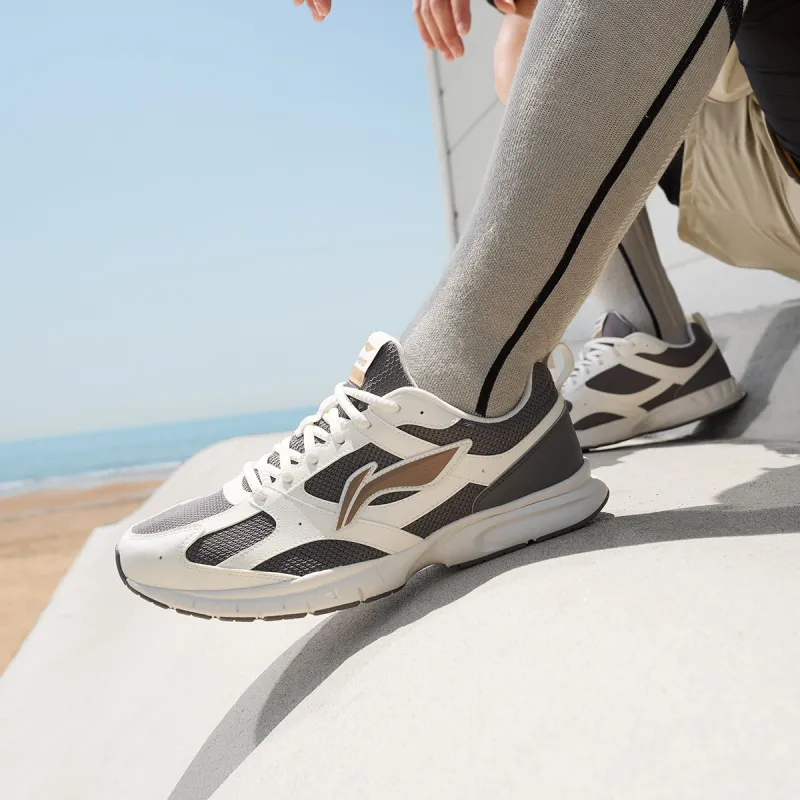 LiNing Cushioning Anti-Slip Wear-Resistant Breathability Low-Top Casual Running Shoes Men's White Gray-5