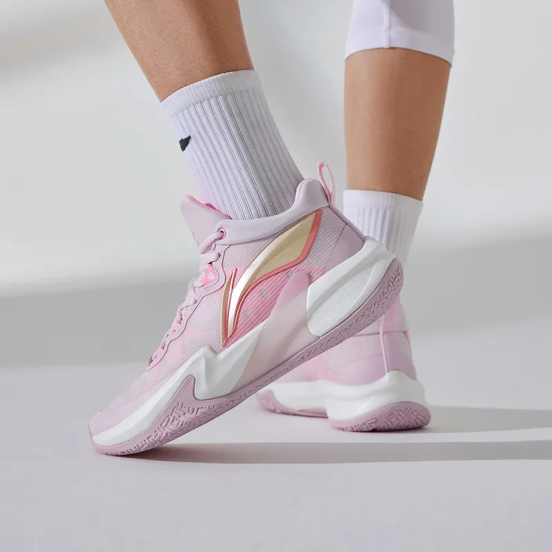LiNing Speed Shock Absorbers With Slip Resistant And Abrasion Resistant Properties Low Top Basketball Shoes Men's Pink-6