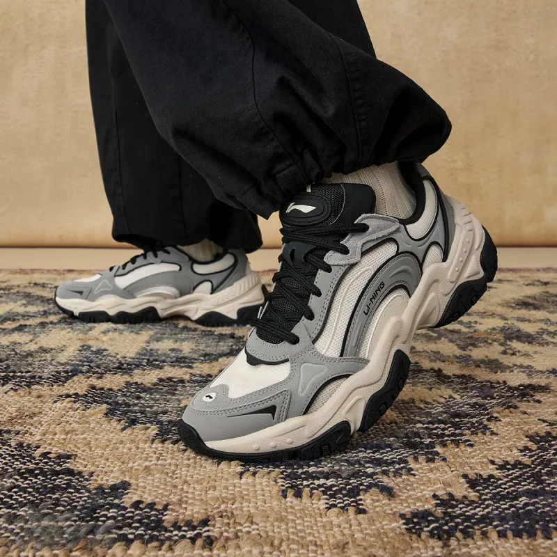 LiNing Brown Sugar V2 Cushioned Wear-Resistant Height Increasing Low-Top Casual Shoes Men's Gray White-6