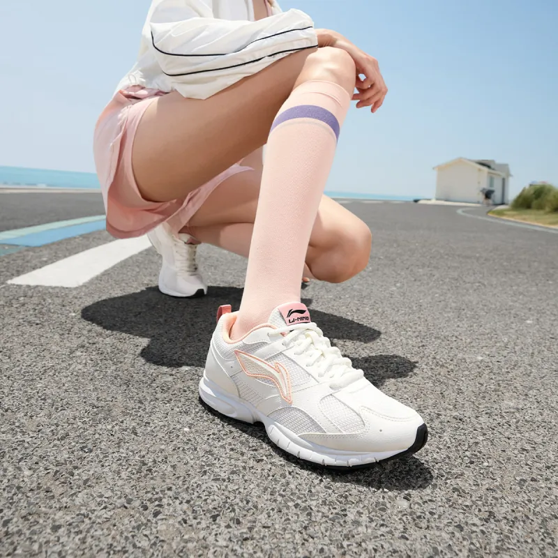 LiNing R037 Cushioning Anti Slip Wear Resistant Breathability Low Top Casual Running Shoes Women's Mist White-5