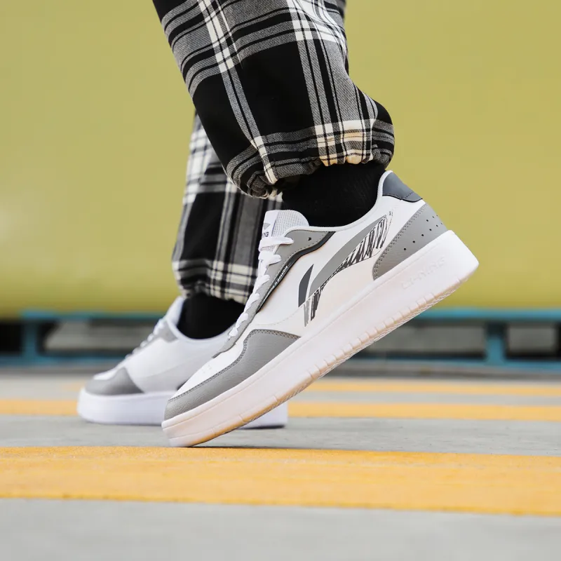 LiNing Duda Anti Slip Wear Resistant Breathable Height Increasing Low Top Skateboard Shoes Men's White Gray-6