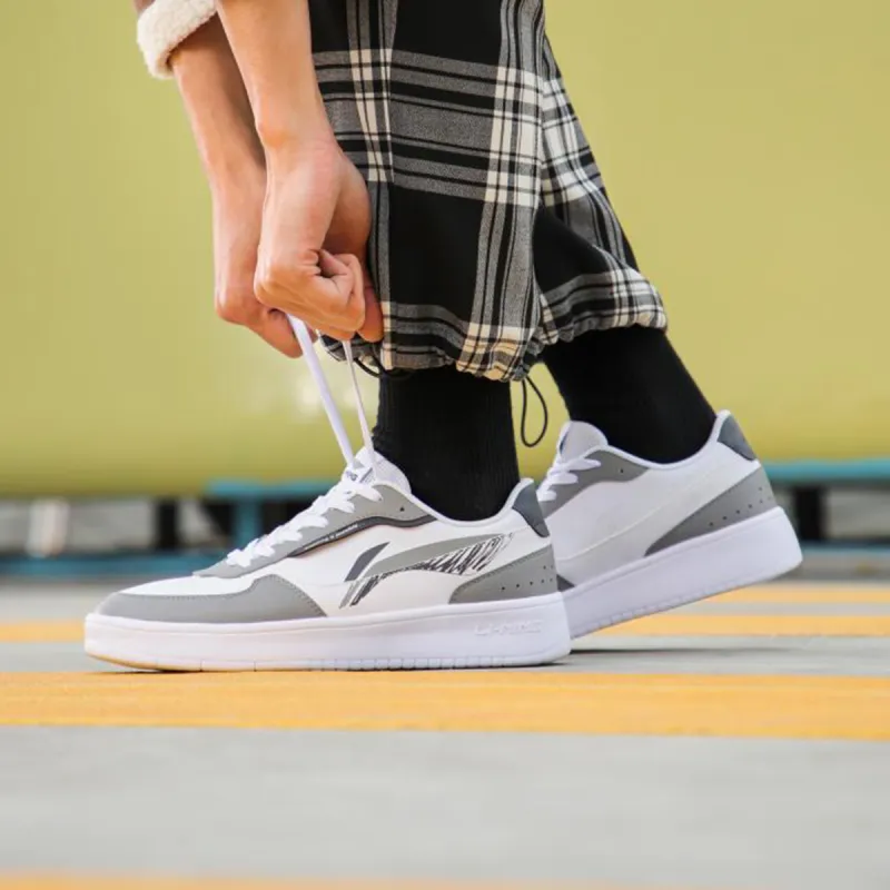 LiNing Duda Anti Slip Wear Resistant Breathable Height Increasing Low Top Skateboard Shoes Men's White Gray-8