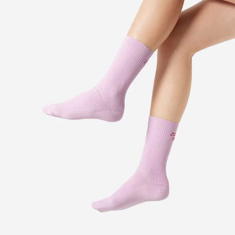 LiNing Sports Life Collection Mid Calf Socks Unisex 1 Pack Begonia Pink Maple Leaf Red-2