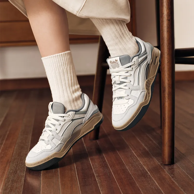 LiNing Moon White 2.0 Anti Slip And Wear Resistant Breathable Low Top Skateboard Shoes Women's Ecru-6