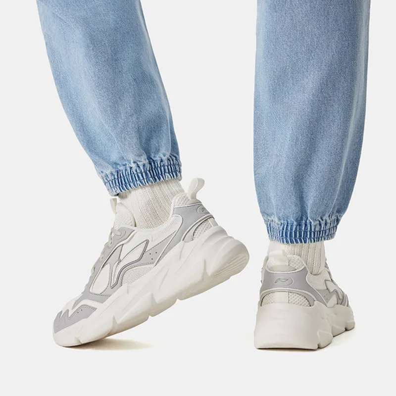 LiNing Clouds Cushioning, Slip Resistant, Abrasion Resistant Support Low Top Chunky Sneakers Men's White Gray-7