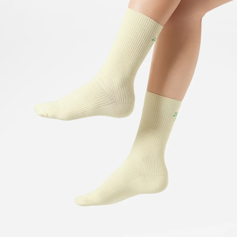 LiNing Sports Life Collection Mid Calf Socks Unisex 1 Pack Almond Yellow Lotus Leaf Green-2
