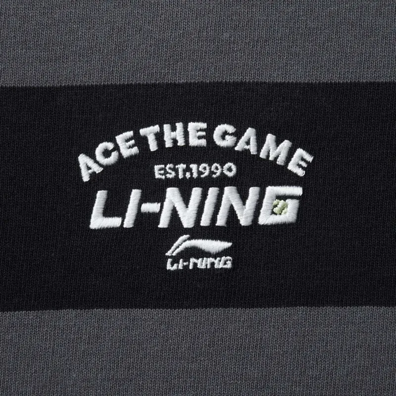 LiNing Sports Trend Series T Shirt Unisex Black Gray Stripes-3