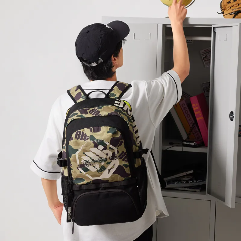 LiNing BadFive Polyester Backpack Regular Unisex Yellow Green Camouflage All Over Print-2