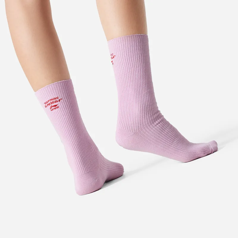 LiNing Sports Life Collection Mid Calf Socks Unisex 1 Pack Begonia Pink Maple Leaf Red-3