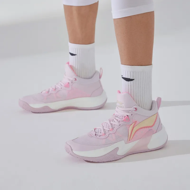 LiNing Speed Shock Absorbers With Slip Resistant And Abrasion Resistant Properties Low Top Basketball Shoes Men's Pink-9