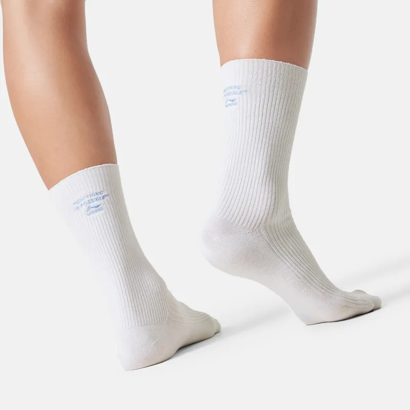 LiNing Sports Life Collection Mid Calf Socks Unisex 1 Pack Standard White/Sky Blue-5