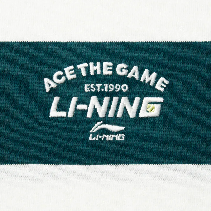 LiNing Sports Trend Series T Shirt Unisex White And Green Stripes-3