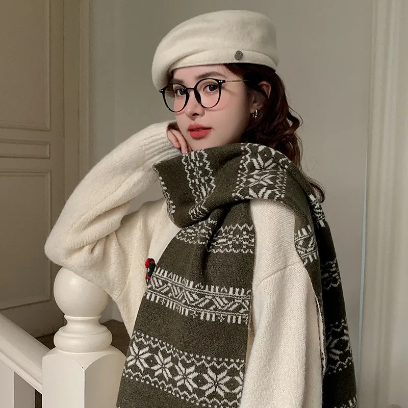 PISHUSHU Acrylic Knit Scarves Unisex Christmas Red-9