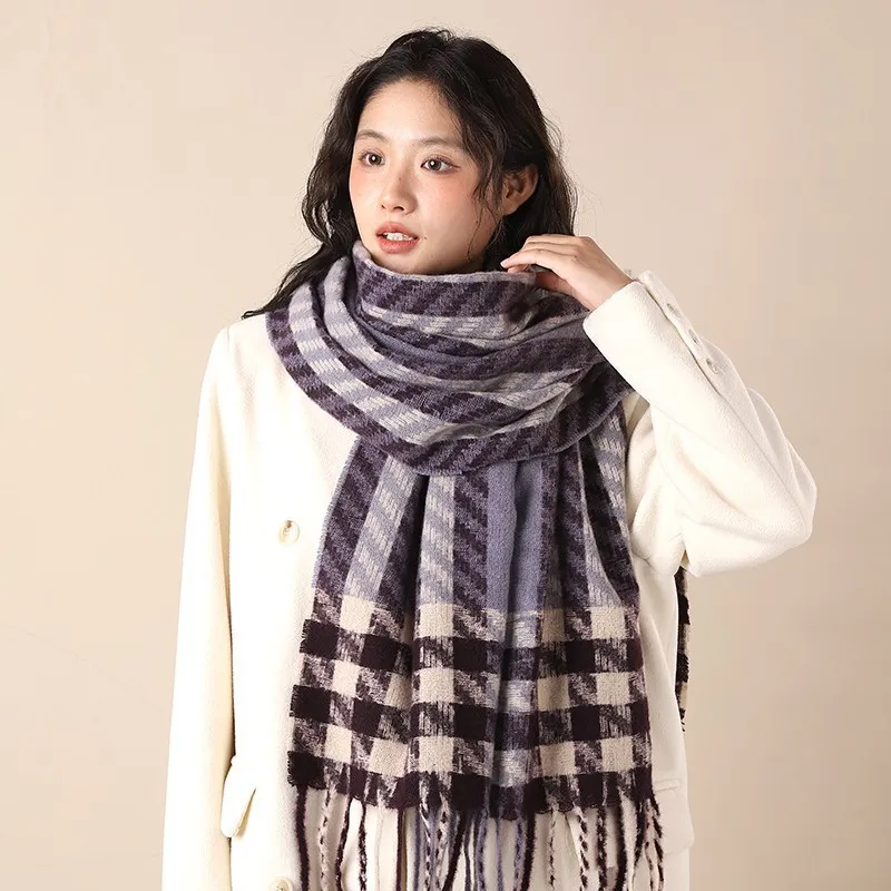 PISHUSHU Polyester Knit Scarves Unisex Red Purple-5