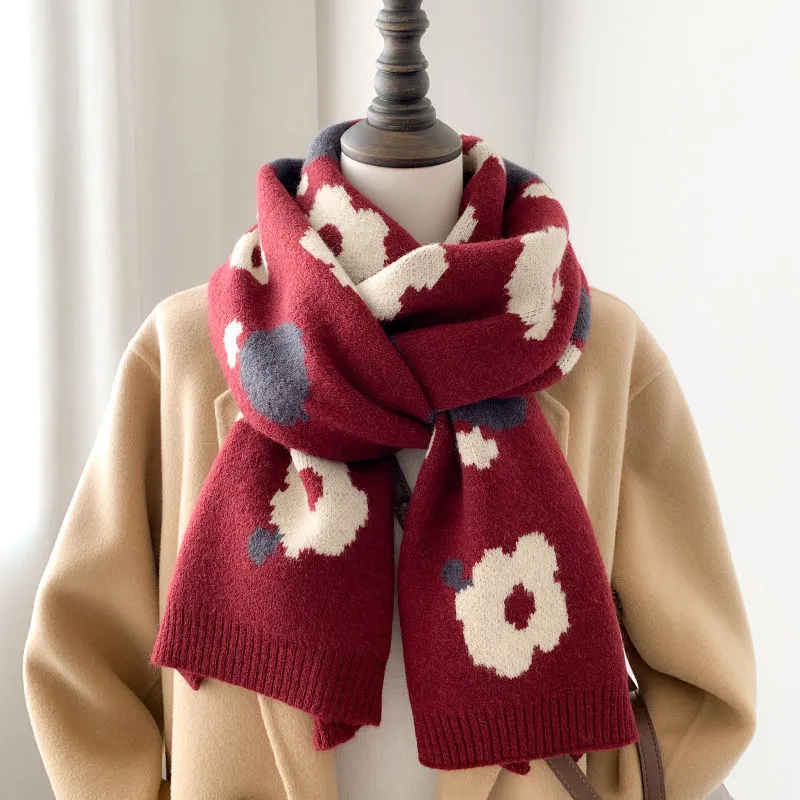 PISHUSHU Polyester Knit Scarves Unisex Beige Burgundy Blue Gray-3