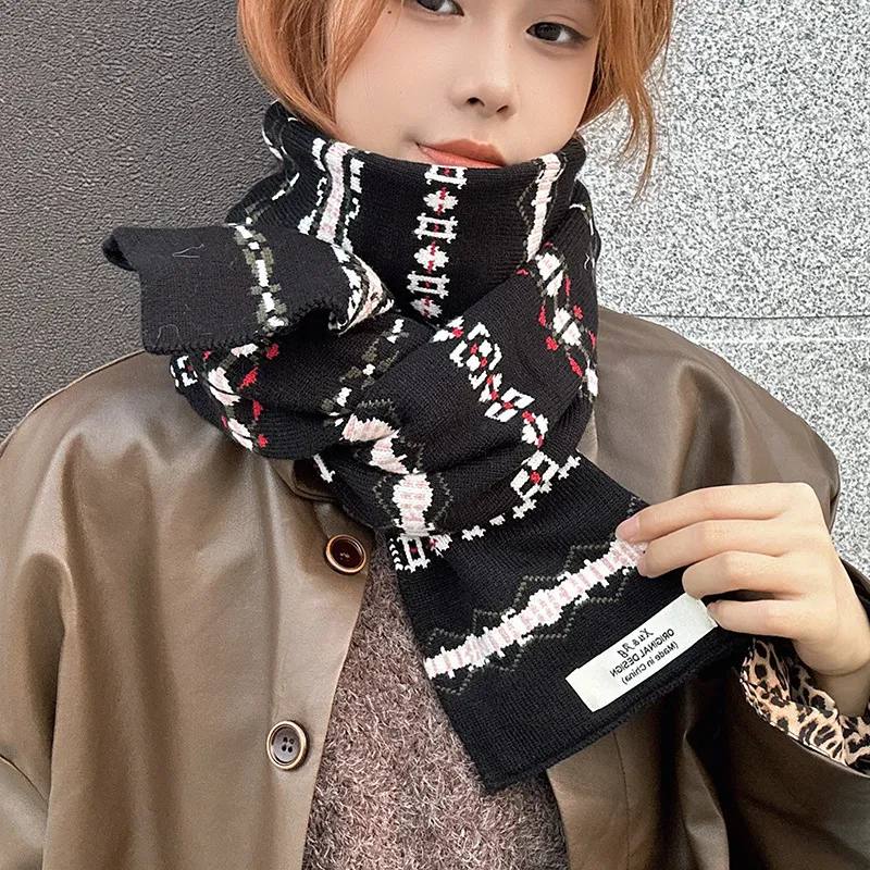 PISHUSHU Core Spun Yarn Knit Scarves Unisex Black-1