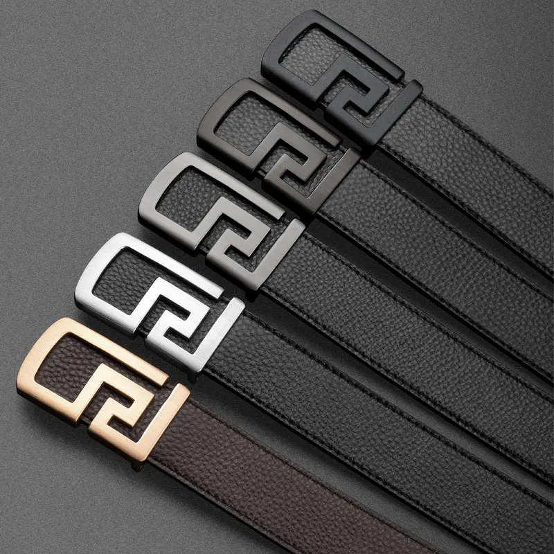 PISHUSHU Cow Leather Leather Belts Men's Chrome/Frosted Black/Gold 3.5cm-1
