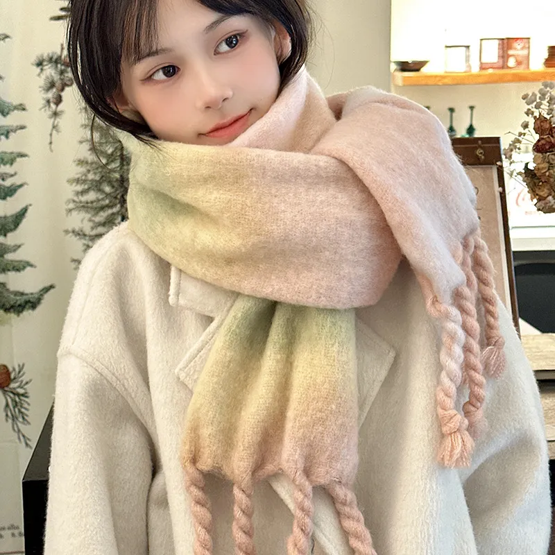PISHUSHU Acrylic Knit Scarves Unisex Pink Series Yellow Series Brown Series-1