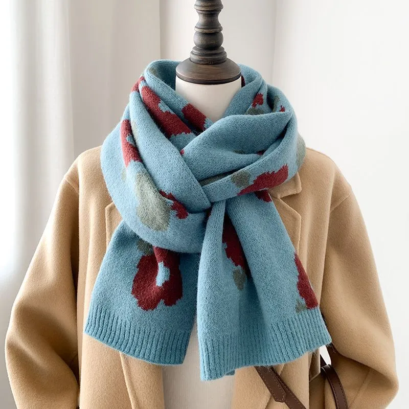 PISHUSHU Polyester Knit Scarves Unisex Beige Burgundy Blue Gray-5