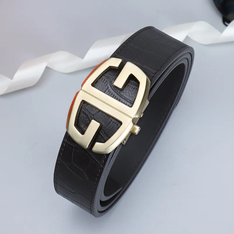 PISHUSHU High End Commute Automatic Buckle Cow Leather Leather Belts Men's Black Width  3.5cm-2