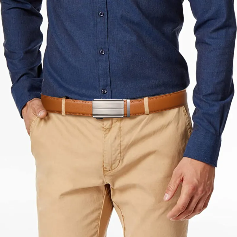 PISHUSHU Fashion Artistic Style Belt Subtle Luxury Matte Automatic Buckle Cow Leather Leather Belts Men's Width 3.5CM-1