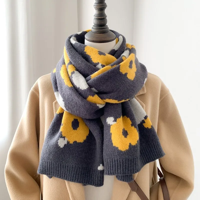 PISHUSHU Polyester Knit Scarves Unisex Beige Burgundy Blue Gray-7
