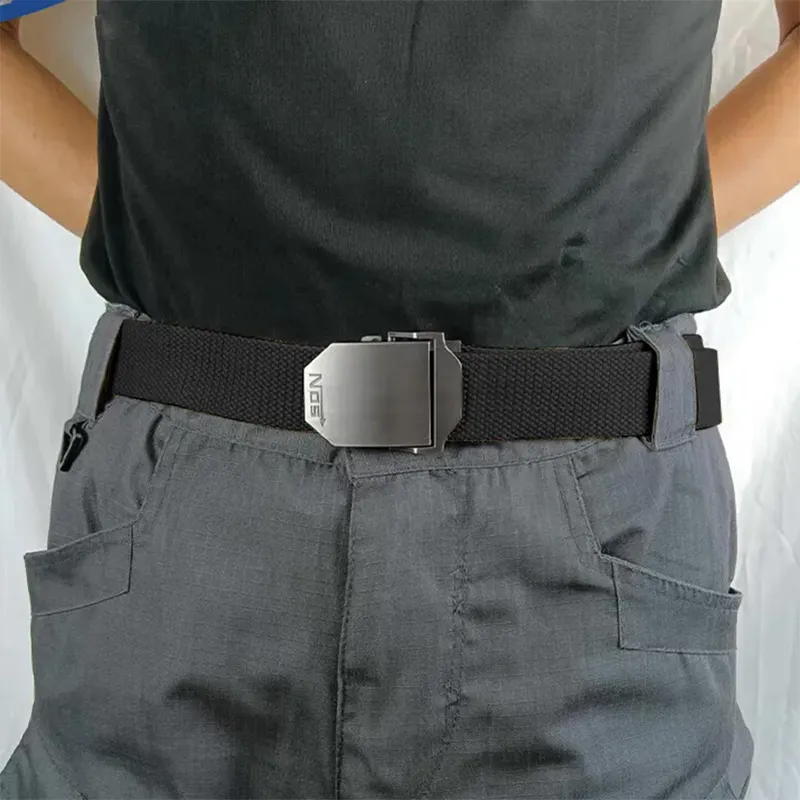 PISHUSHU Canvas Belt Unisex Black Width 3.8cm-1