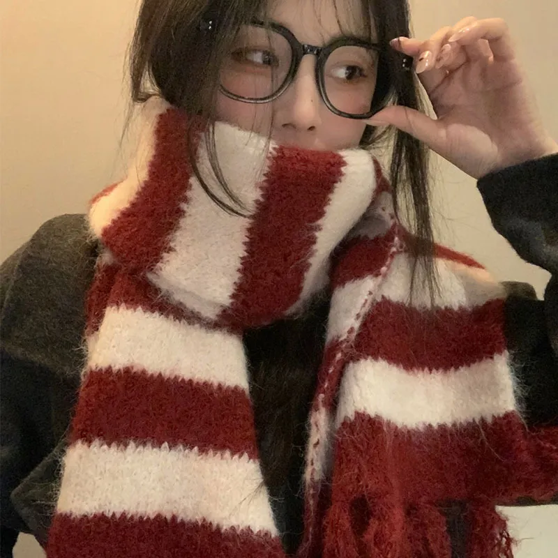 PISHUSHU Wool Blend Knit Scarves Unisex-3