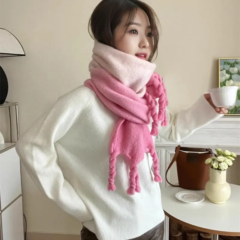 PISHUSHU Polyester Knit Scarves Unisex Red Pink Coffee Gray Green Blue-3
