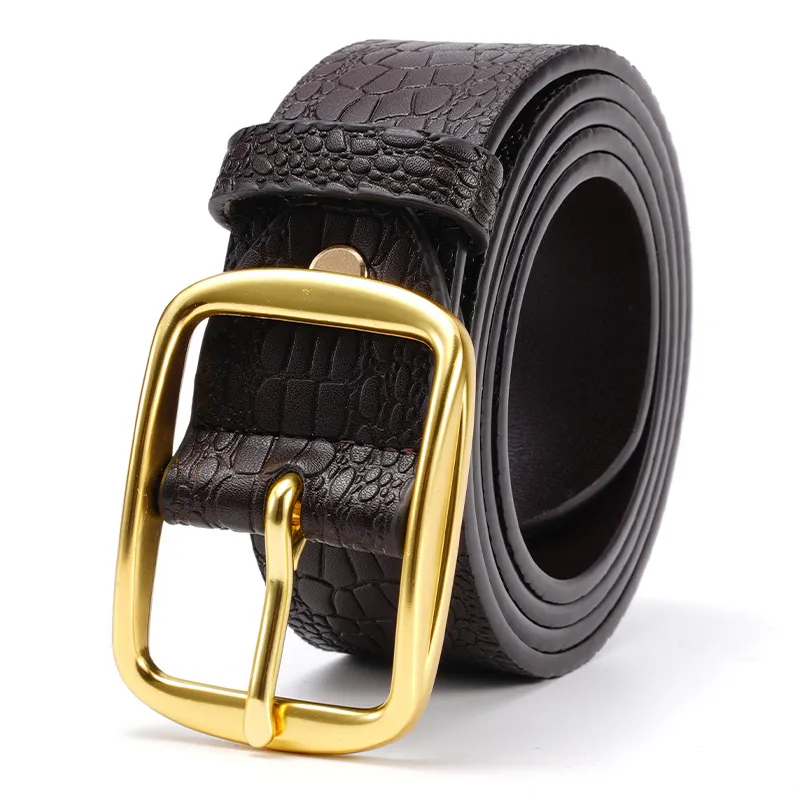 PISHUSHU Cow Leather Belts Unisex Black Gold Buckle/Brown Gold Lock Width  3.8cm-4