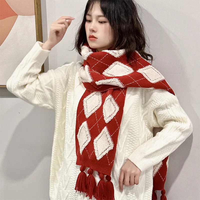 PISHUSHU Acrylic Knit Scarves Unisex-1