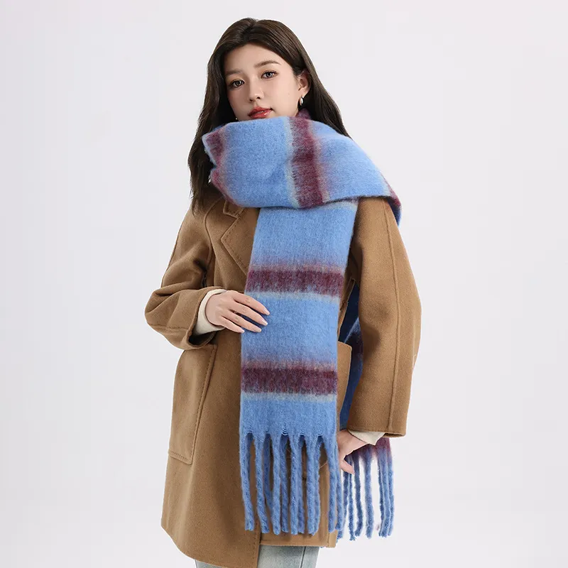 PISHUSHU Polyester Knit Scarves Unisex White Stripes Pattern Burgundy Stripes Blue Stripes-5