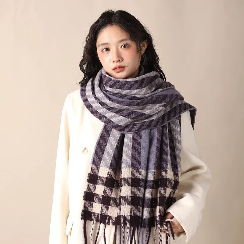 PISHUSHU Polyester Knit Scarves Unisex Red Purple-4