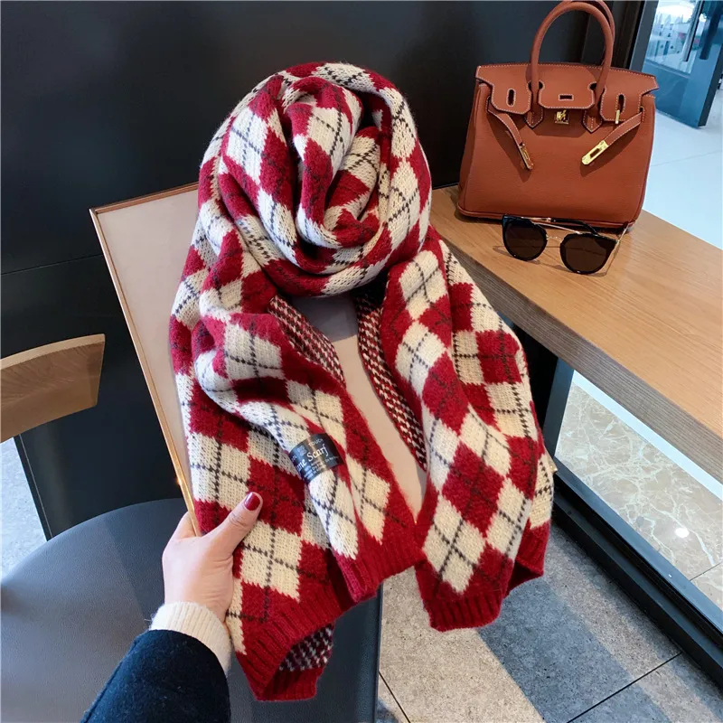 PISHUSHU Polyester Knit Scarves Unisex Burgundy Light Coffee Khaki Rice-1