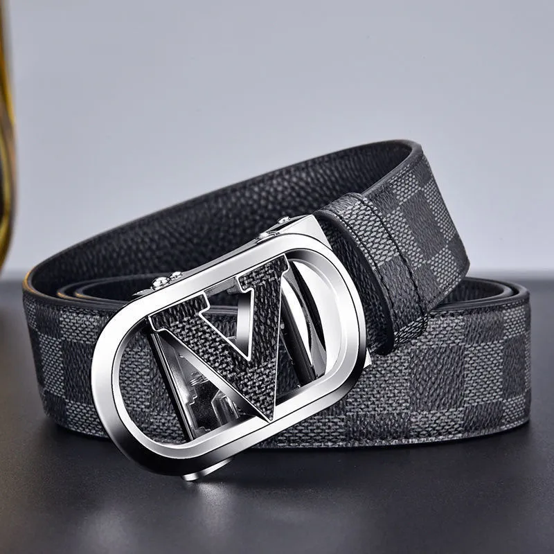 PISHUSHU Cow Leather Automatic Buckle Belt Men's Brown With Gold Buckle Black With Silver Buckle Width  3.5cm-3