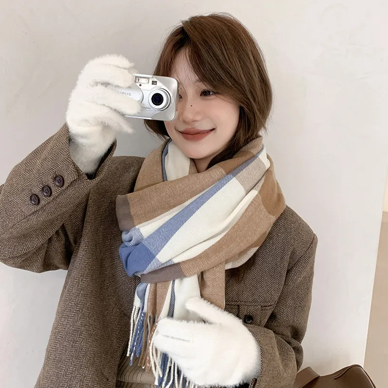 PISHUSHU Faux Cashmere Knit Scarves Unisex-4