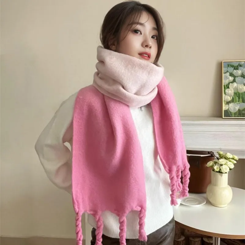 PISHUSHU Polyester Knit Scarves Unisex Red Pink Coffee Gray Green Blue-4