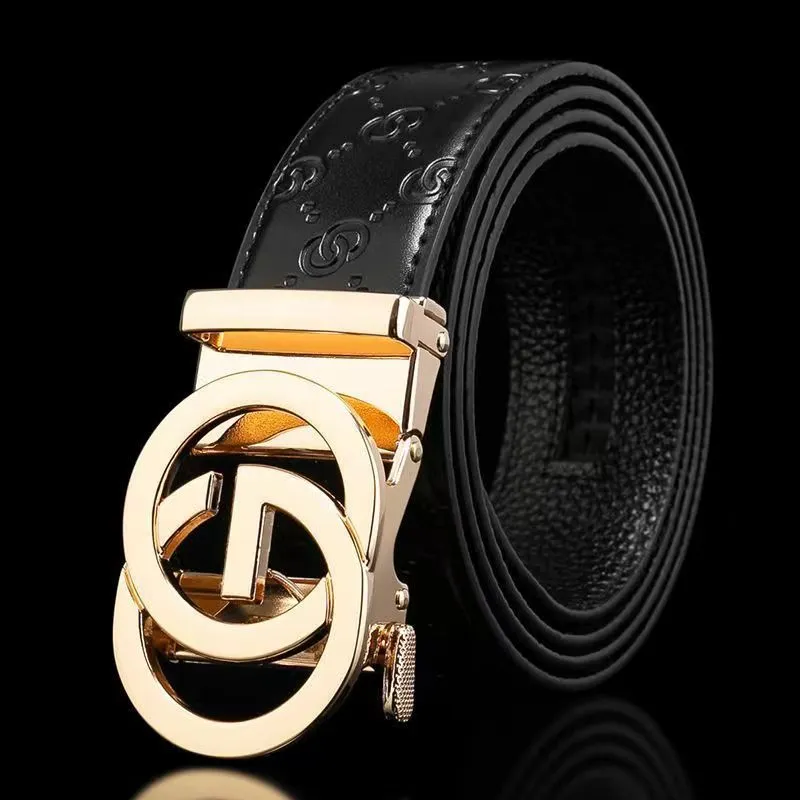 PISHUSHU Cow Leather Belts Men's Black Gunmetal Buckle Width  3.5cm-5